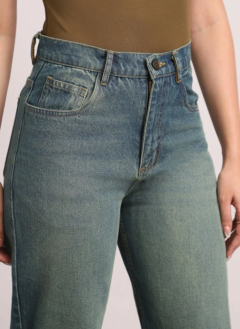 Urbano Fashion  Urbano Fashion Women's Light Blue High Rise Straight Fit Washed Jeans Non-Stretchable for Women | Best Price UAE